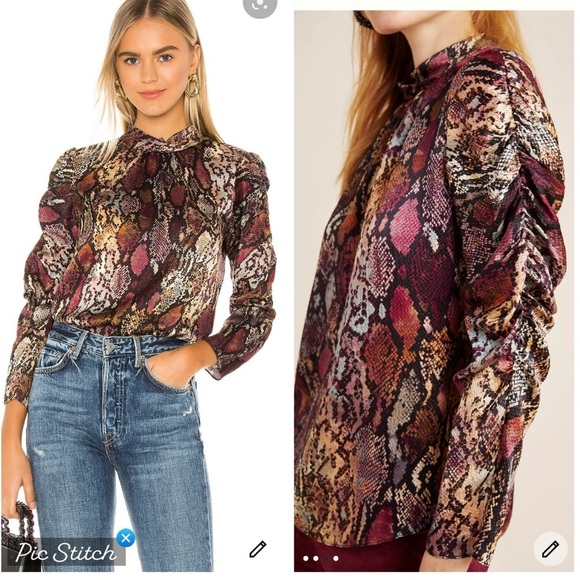 Rebecca Taylor Silk  Snakeprint Mock Neck Blouse - Picture 2 of 12